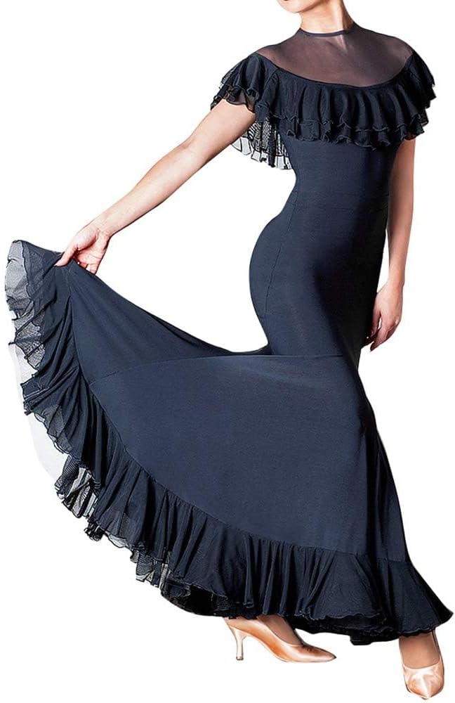 kikorin 社交ダンスドレス 流行のベロアとシースルー M フロア映